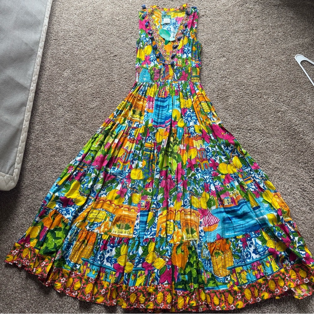 Vibrant Multicolor Floral Maxi Dress with Smocked Waist
